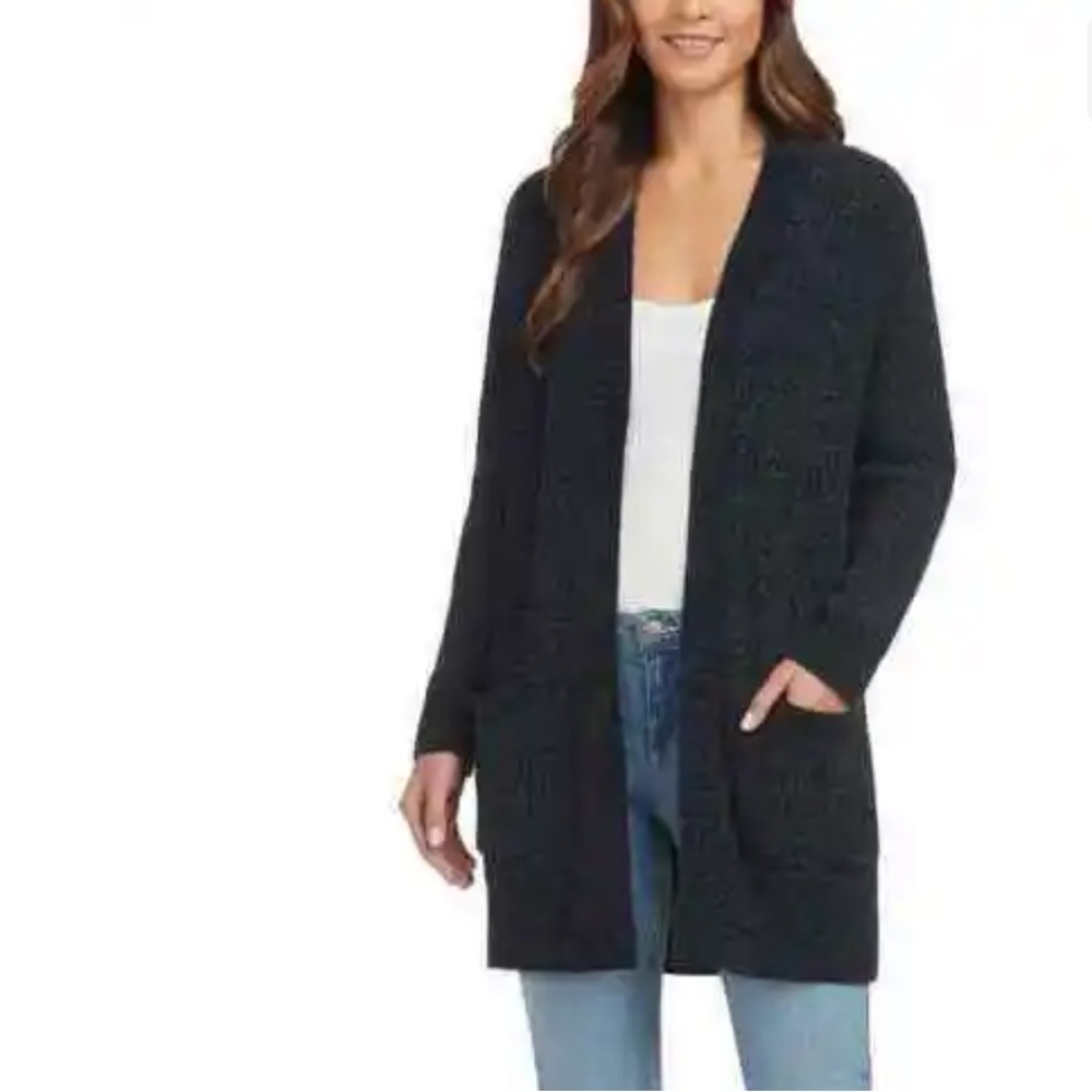 Matty M Ribbed Stitch Chenille Cardigan Green Patch Pockets